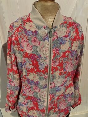 New Look Red Floral Zip Bomber Jacket